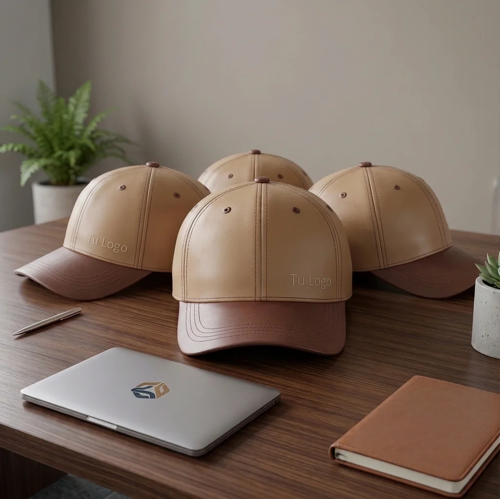 Gorra corporativa personalizada con detalles en cuero