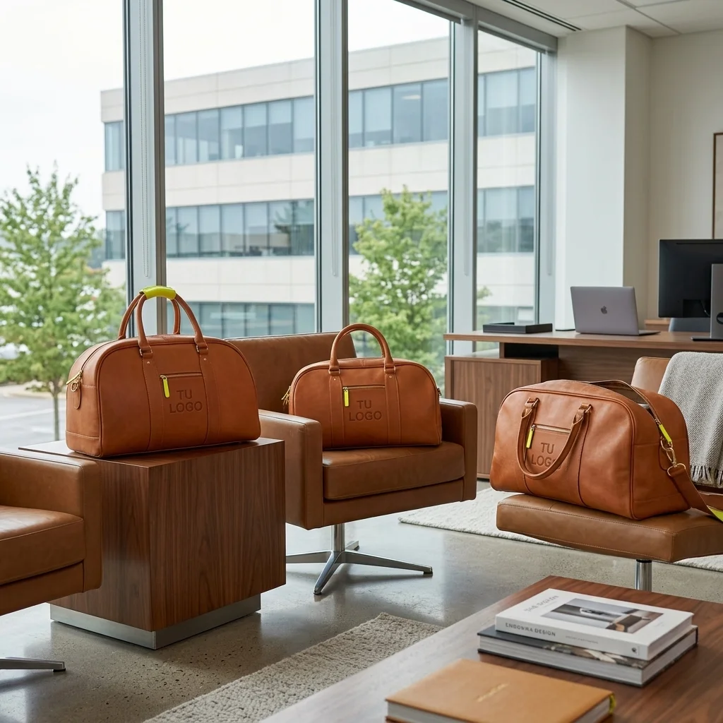 Bolsos de cuero preparados para una entrega corporativa